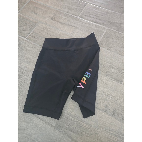 Abercrombie YPB Bike Shorts High Waist Activewear Athletic Rainbow Logo Black XS - Picture 1 of 6